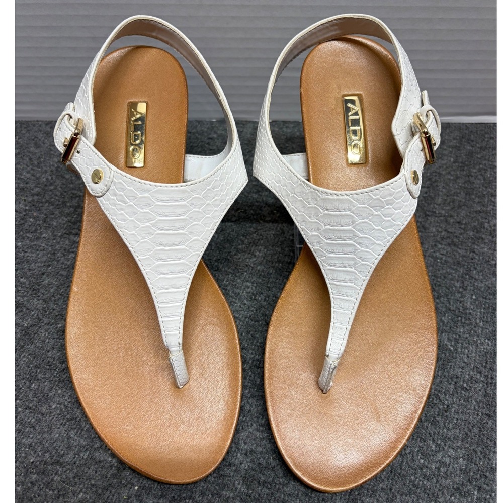 Aldo Womens White Snakeskin Embossed Slingback Thong Flat Sandals Size 9 EUR 40